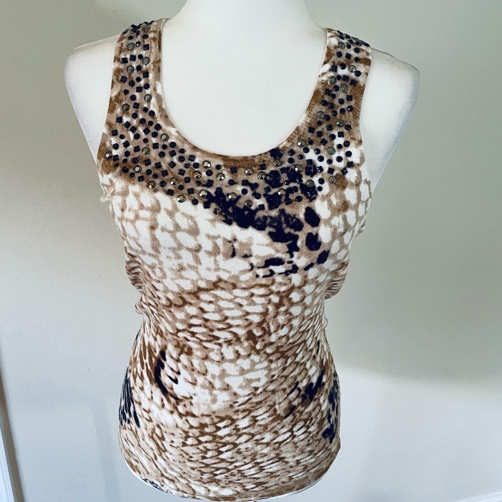 Cache Women's Sleeveless Snakeskin Print Beaded Tank - Size XS - Picture 3 of 12